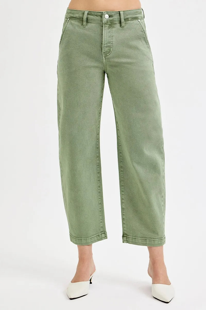 RISEN Full Size Tummy Control High Rise Crop Barrel Jeans Plus Size