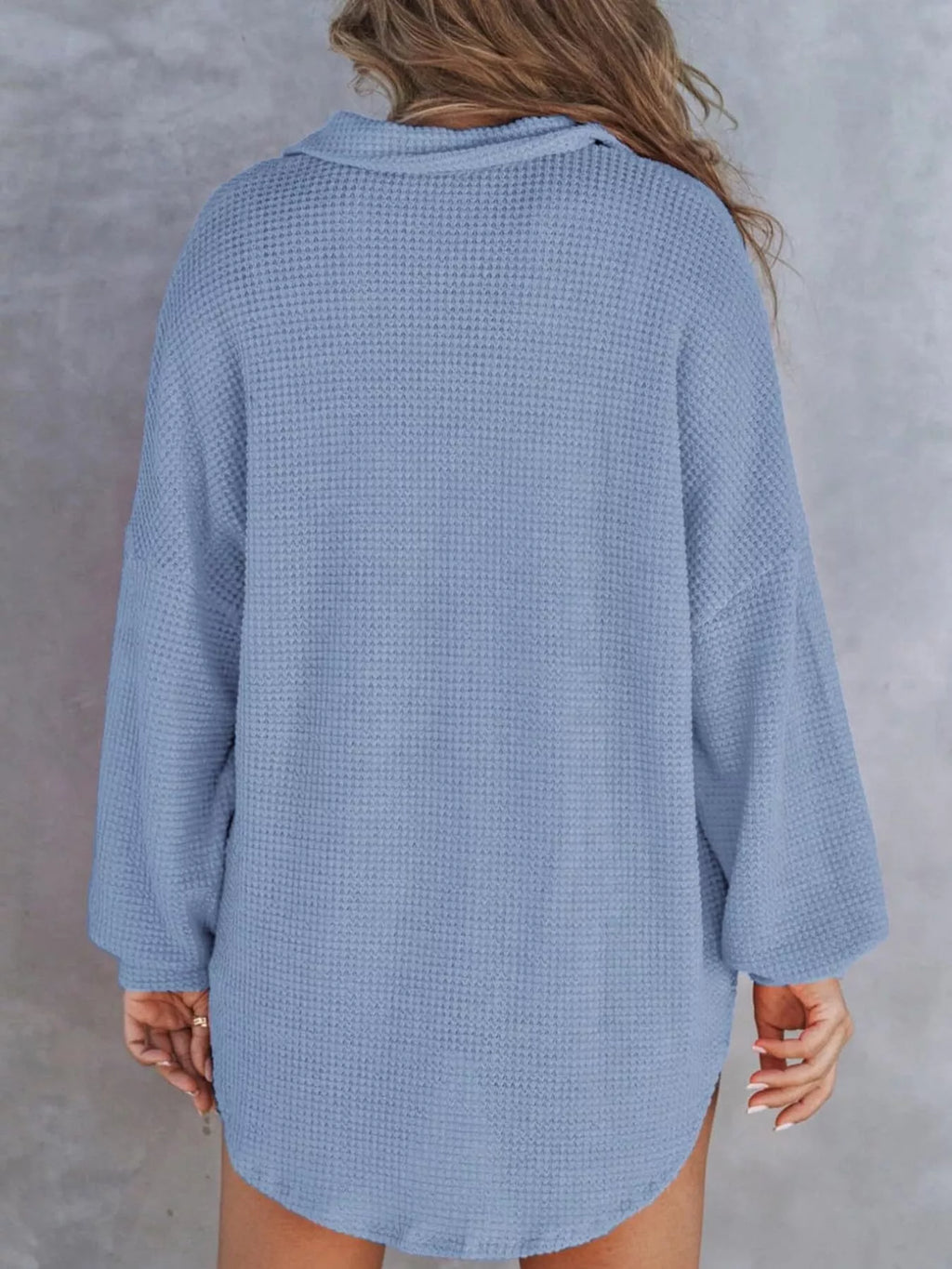 Casual Waffle Knit Button Detail Blouse