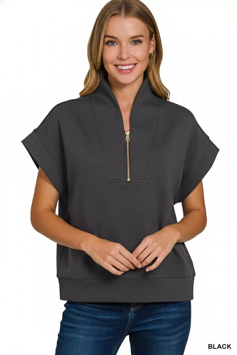 Zenana Scuba High Neck Half Zip Top