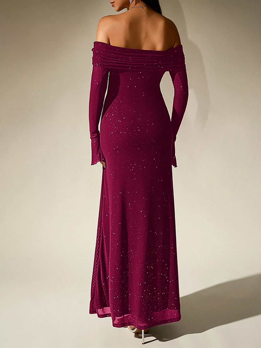 Glitter Off-Shoulder Maxi Dress