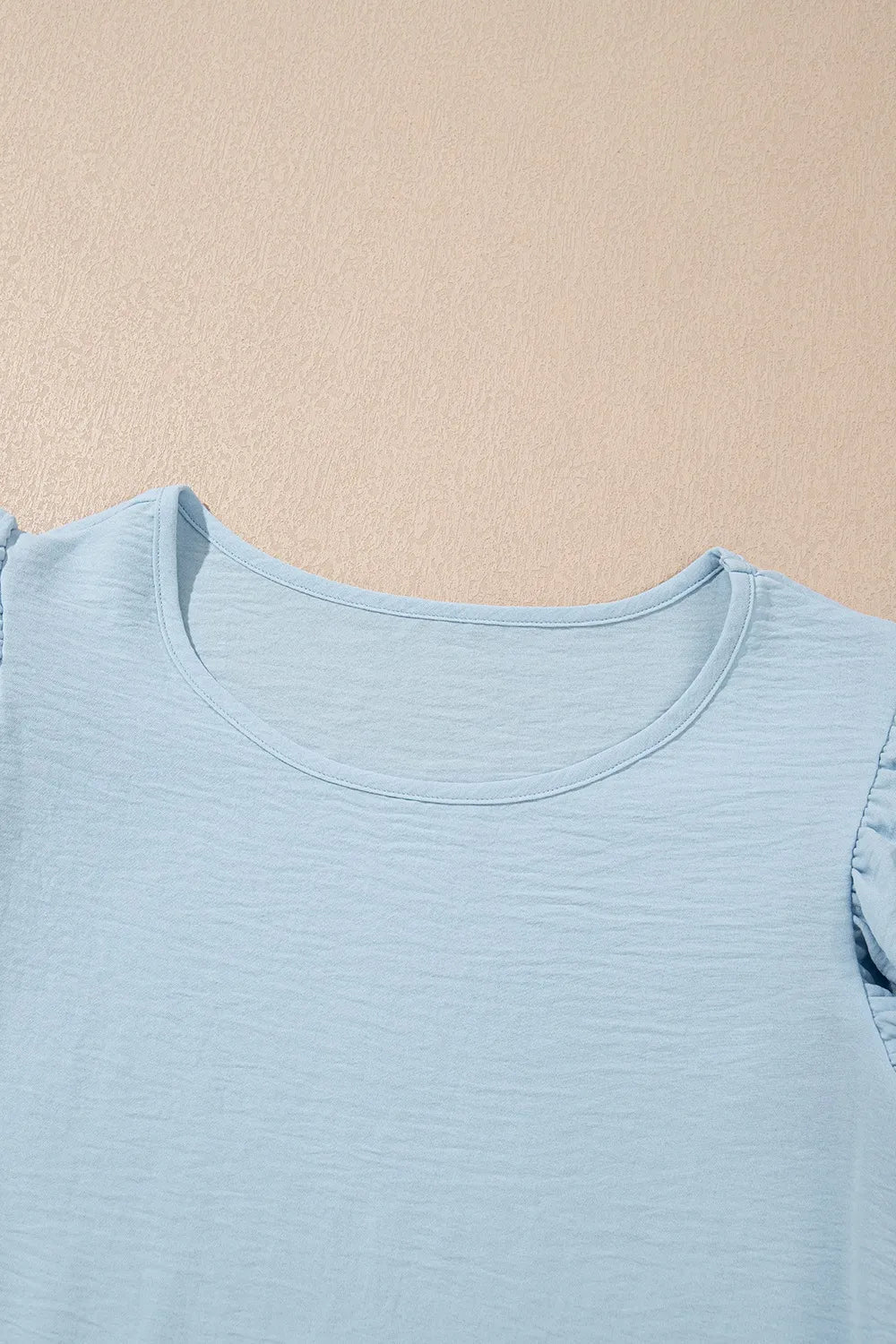 Solid Color Ruffled Short Sleeve Casual Blouse