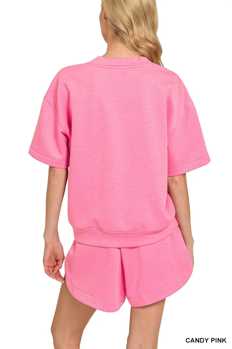 Zenana Scuba Short Sleeve Top & Shorts Set