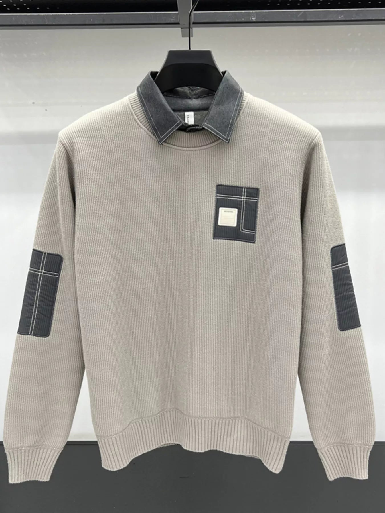 Men's Plus Size Ribbed Hem Long Sleeve Sweater
