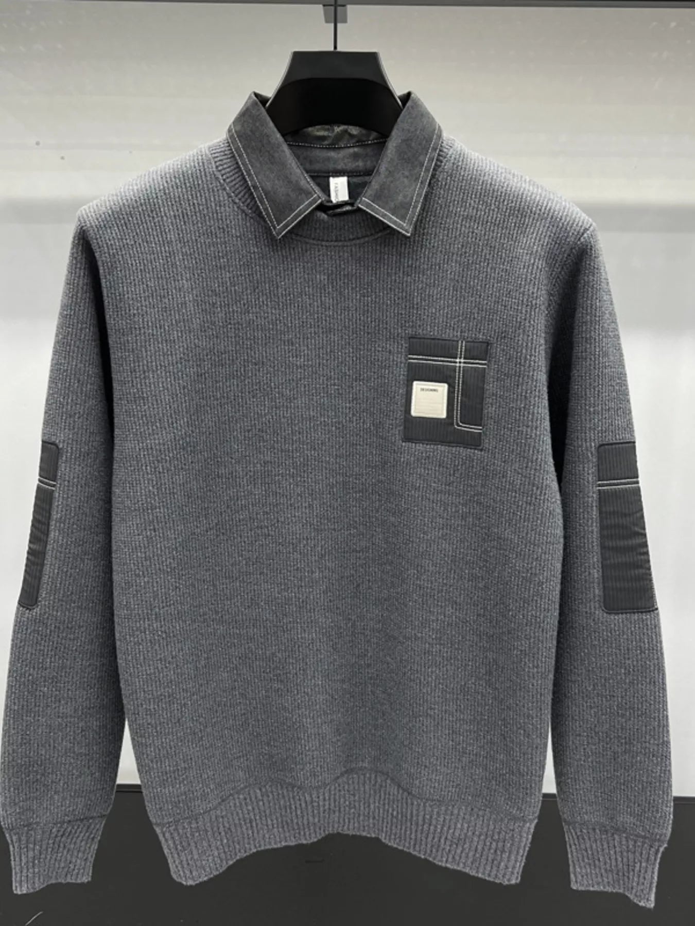 Men's Plus Size Ribbed Hem Long Sleeve Sweater