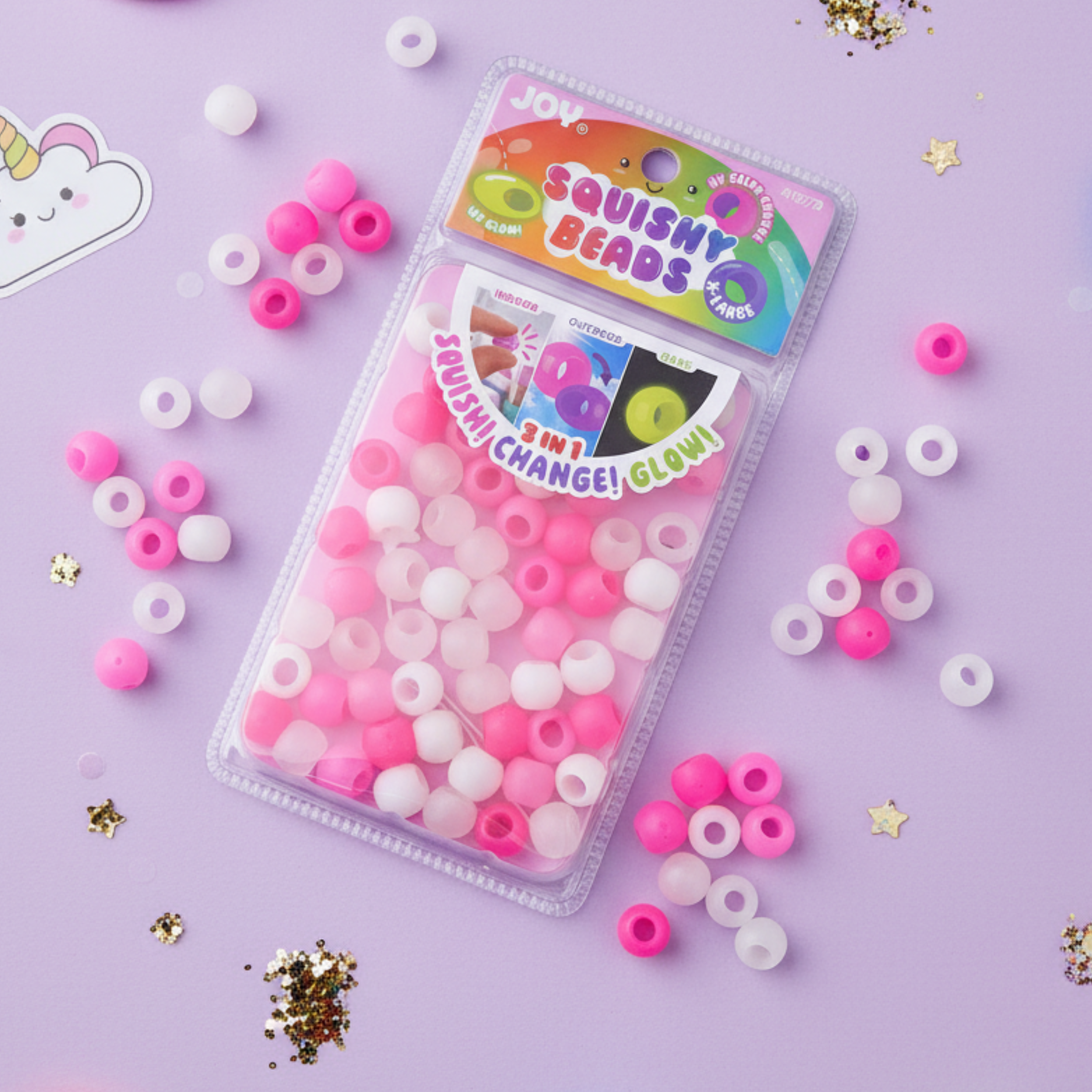 Joy Round Squishy Hair Beads X-Large, 80 Count, UV Glow-in-Dark  Clear Mix