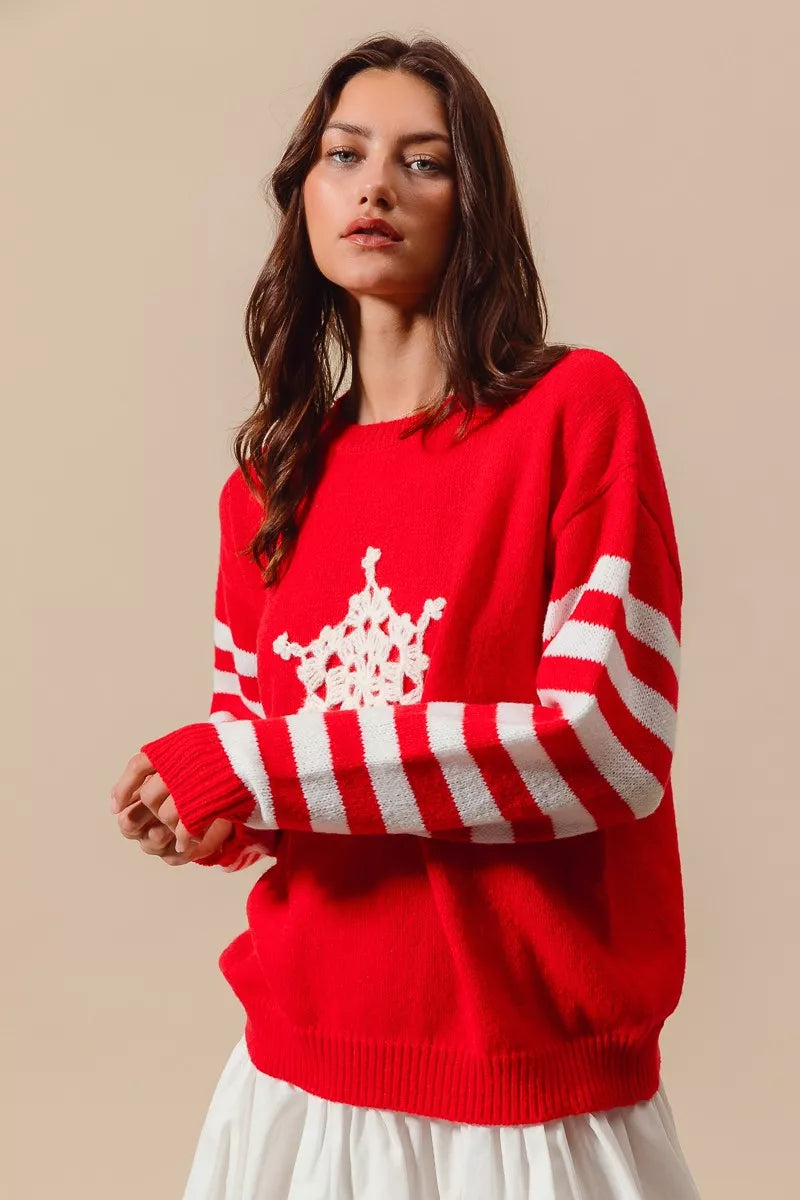 SO ME Christmas Snowflake Crochet Embellished Sweater