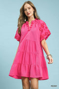 Umgee Embroidered Tiered Puff Sleeve Mini Dress