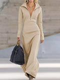Zip Collar Long Sleeve Maxi Dress