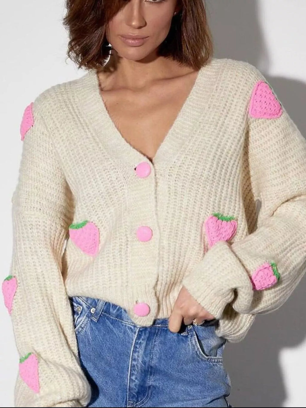 Strawberry Button Down Cardigan