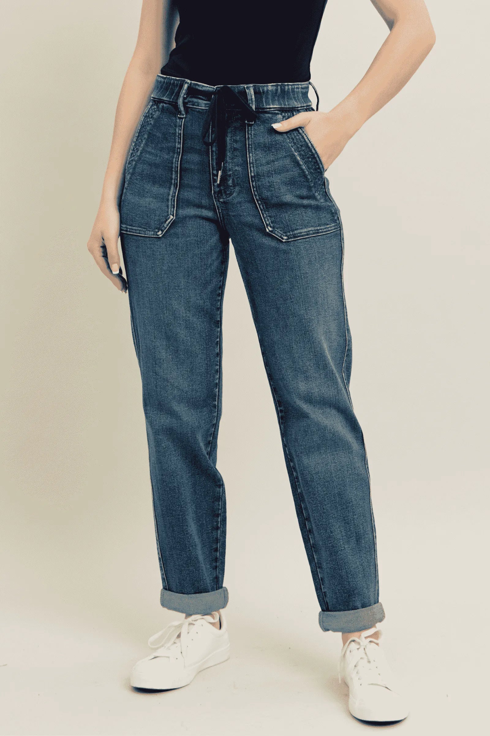 Judy Blue Full Size HW Vintage Wash Jeans w/ Drawstring Plus Size