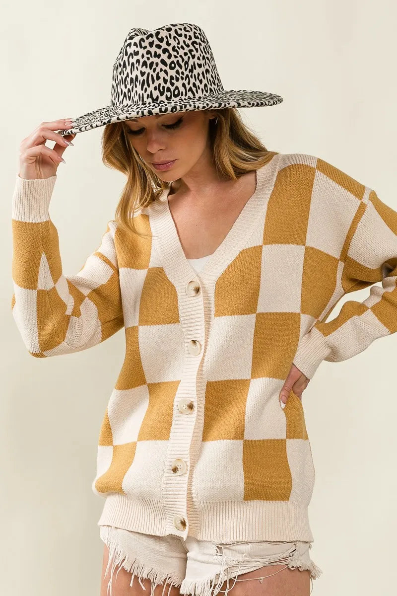 BiBi Checked V-neck Cardigan