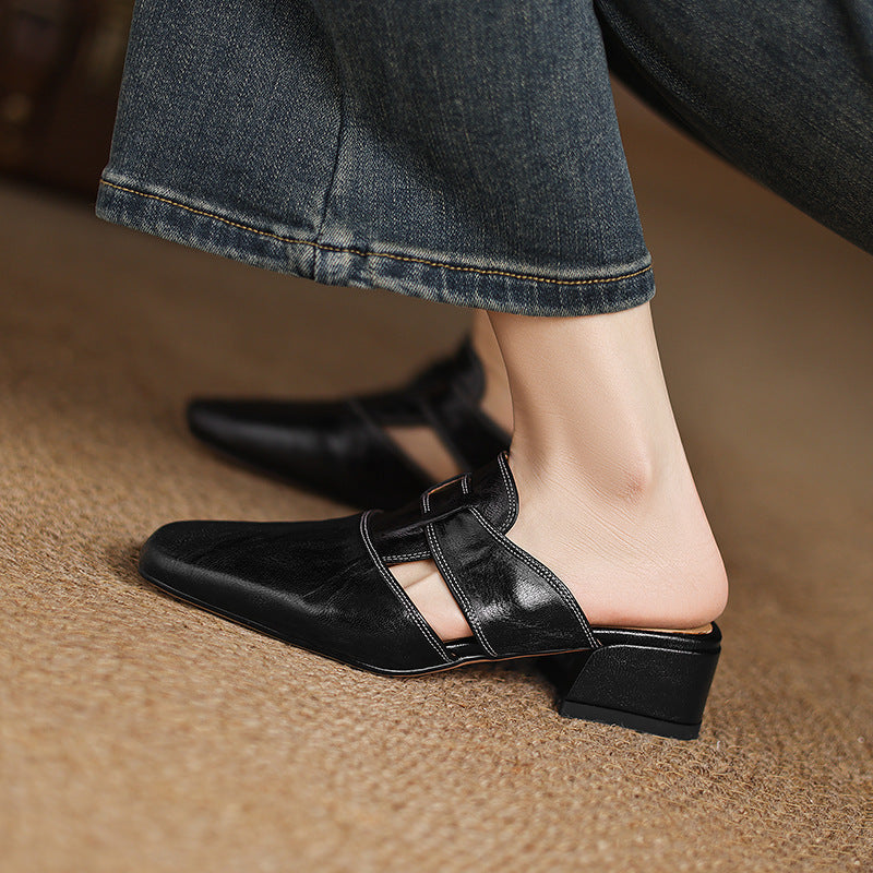 Retro Closed Toe Half Slippers | Women’s Low Heel Summer Sandals