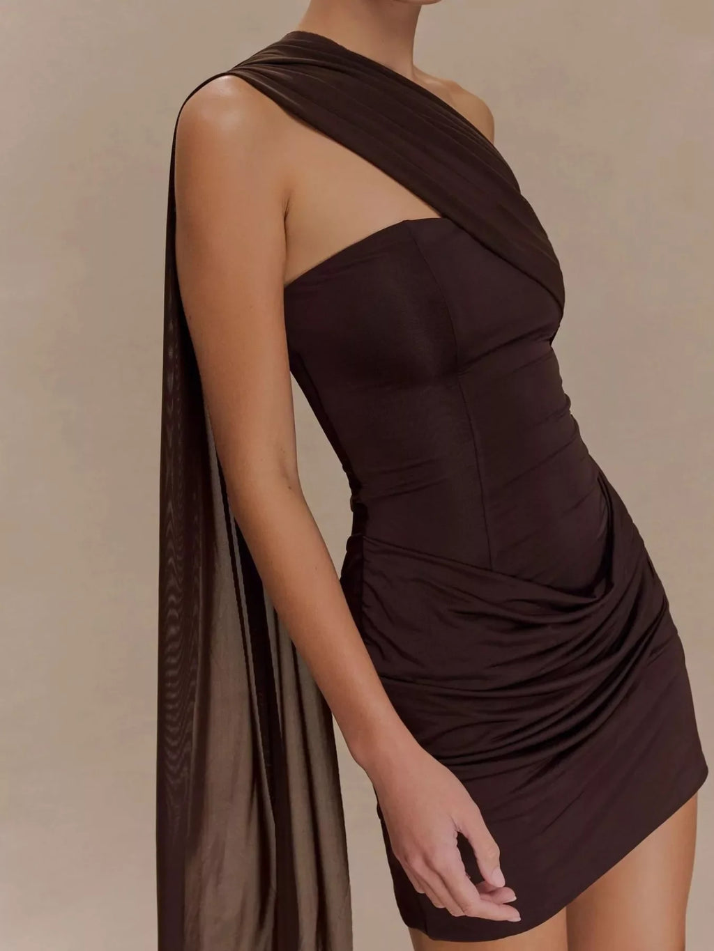 Asymmetrical One-Shoulder Ruched Mini Dress