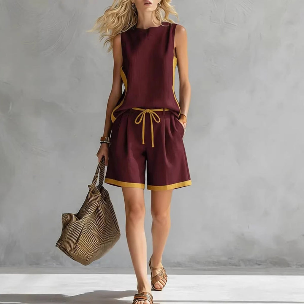 Solid Color Loose Casual Vest and Shorts Set