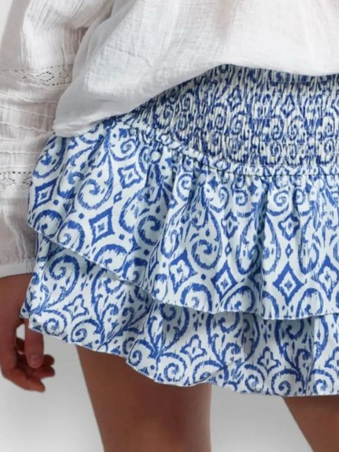 Smocked Wideband Waist Layered Mini Skirt