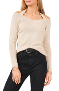 Vince Camuto Metallic Halter V-Neck Sweater in Flax, Size X-Large