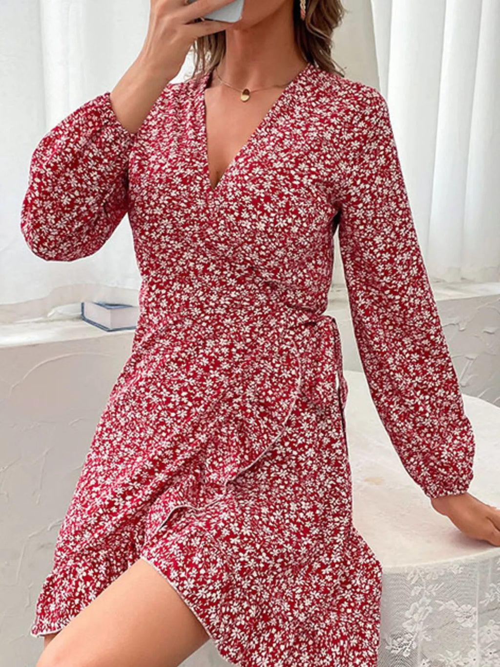 Floral Print Wrap Mini Dress