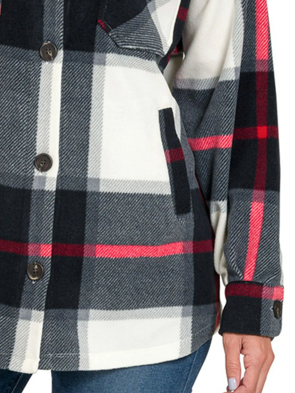 Zenana Oversized Plaid Fleece Shacket