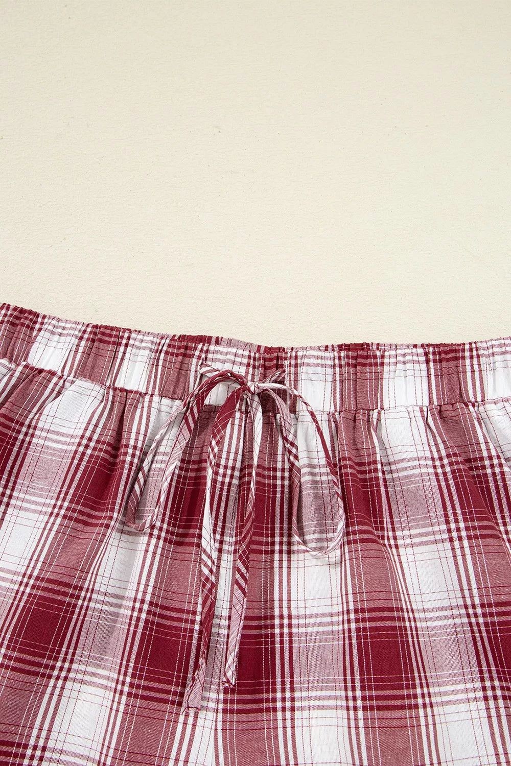 Plaid Long Sleeve Shirt and Drawstring Shorts Lounge Set