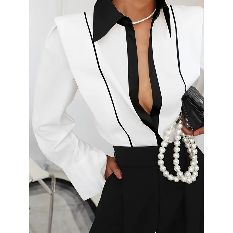 Women’s Black White Colorblock Shirt
