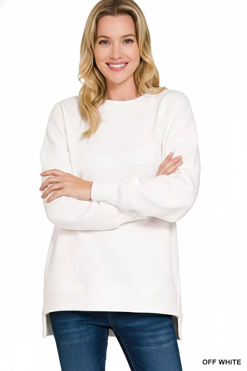 Zenana Fleece Hi-low Boyfriend Sweatshirts with Pockets