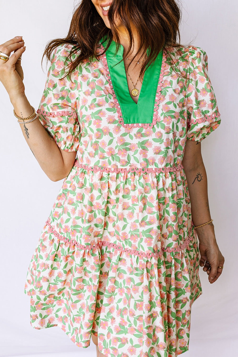 Floral Print Tiered Mini Dress