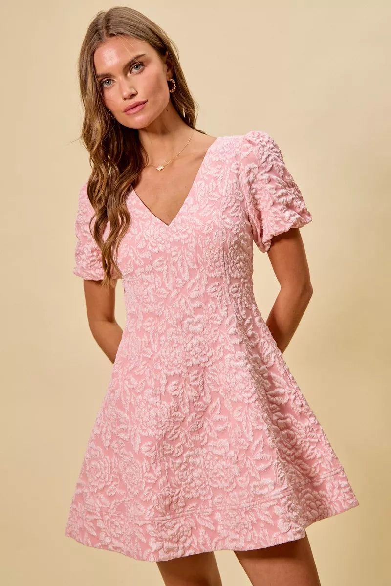 SO ME Floral Jacquard Fit And Flare Daily Mini Dress