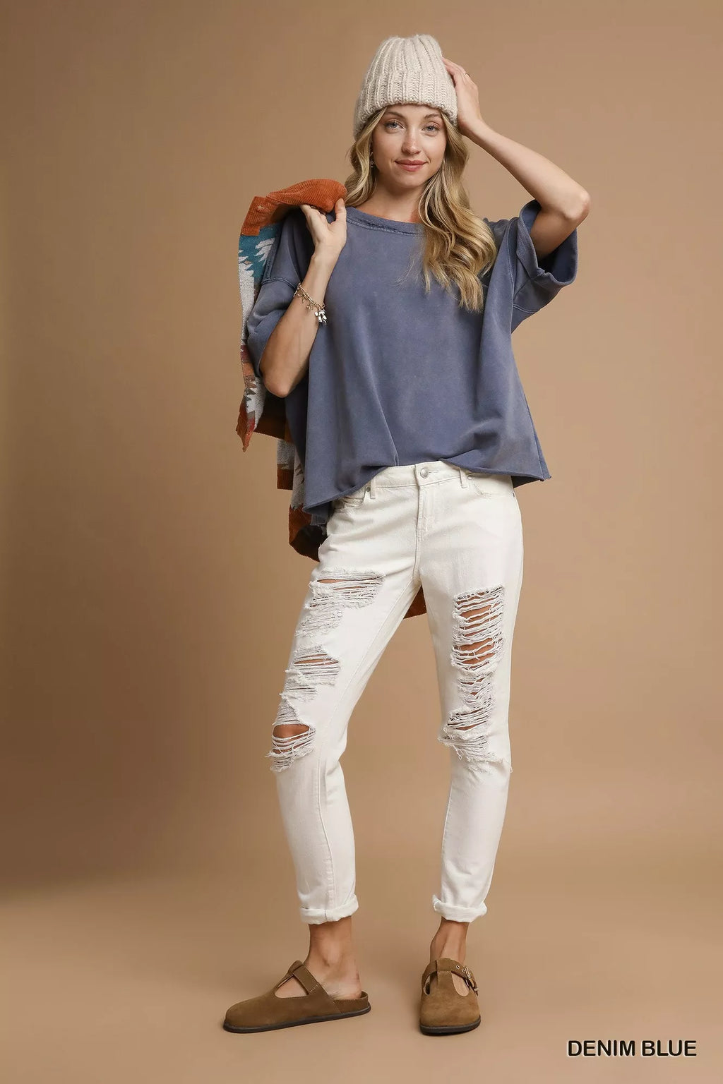 Umgee Mineral Wash Round Neck Top