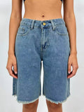 Frayed Hem Relaxed Fit Denim Shorts
