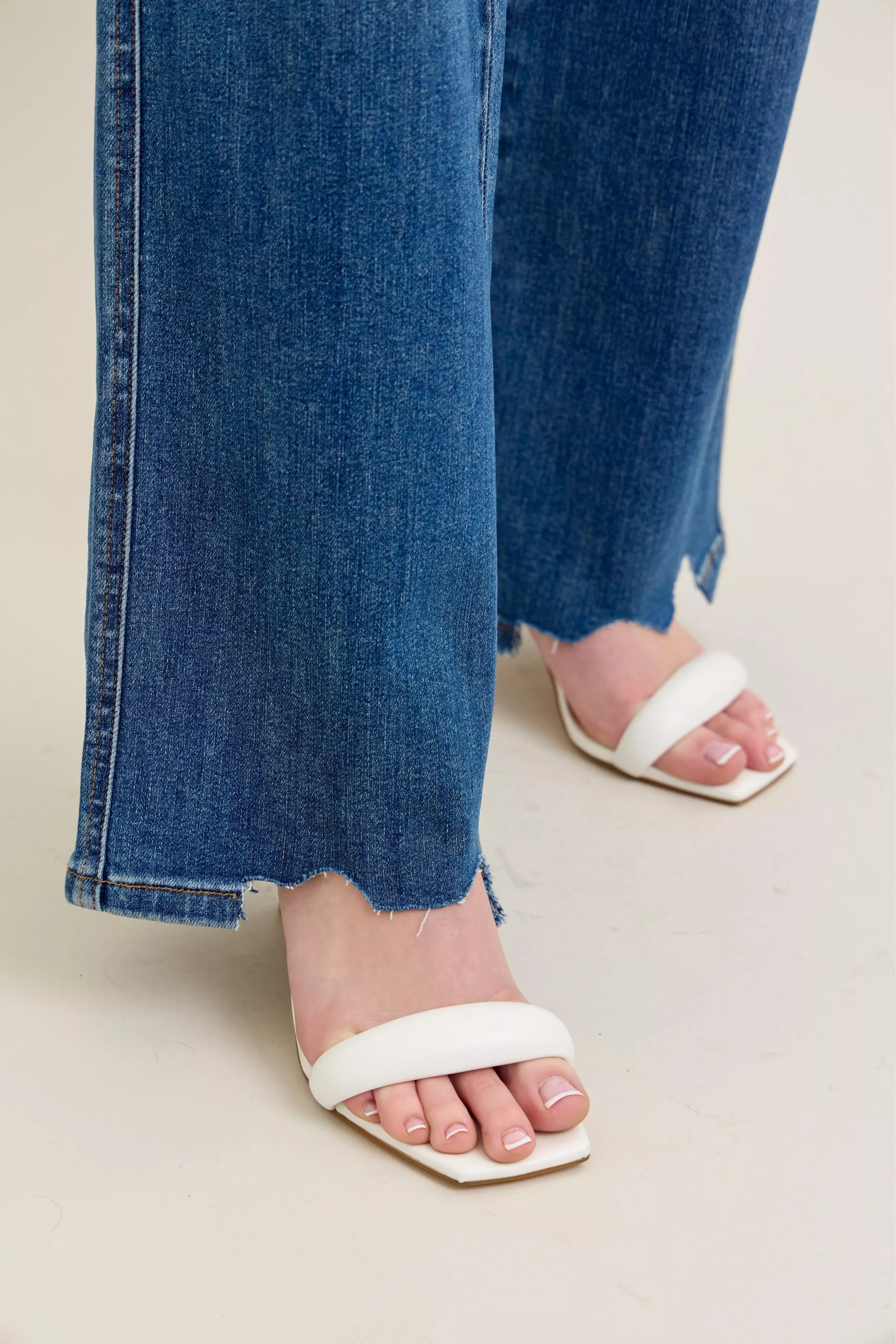 Judy Blue Full Size High Waist Tummy Control Chew Hem Destroy Wide Jeans Plus Size