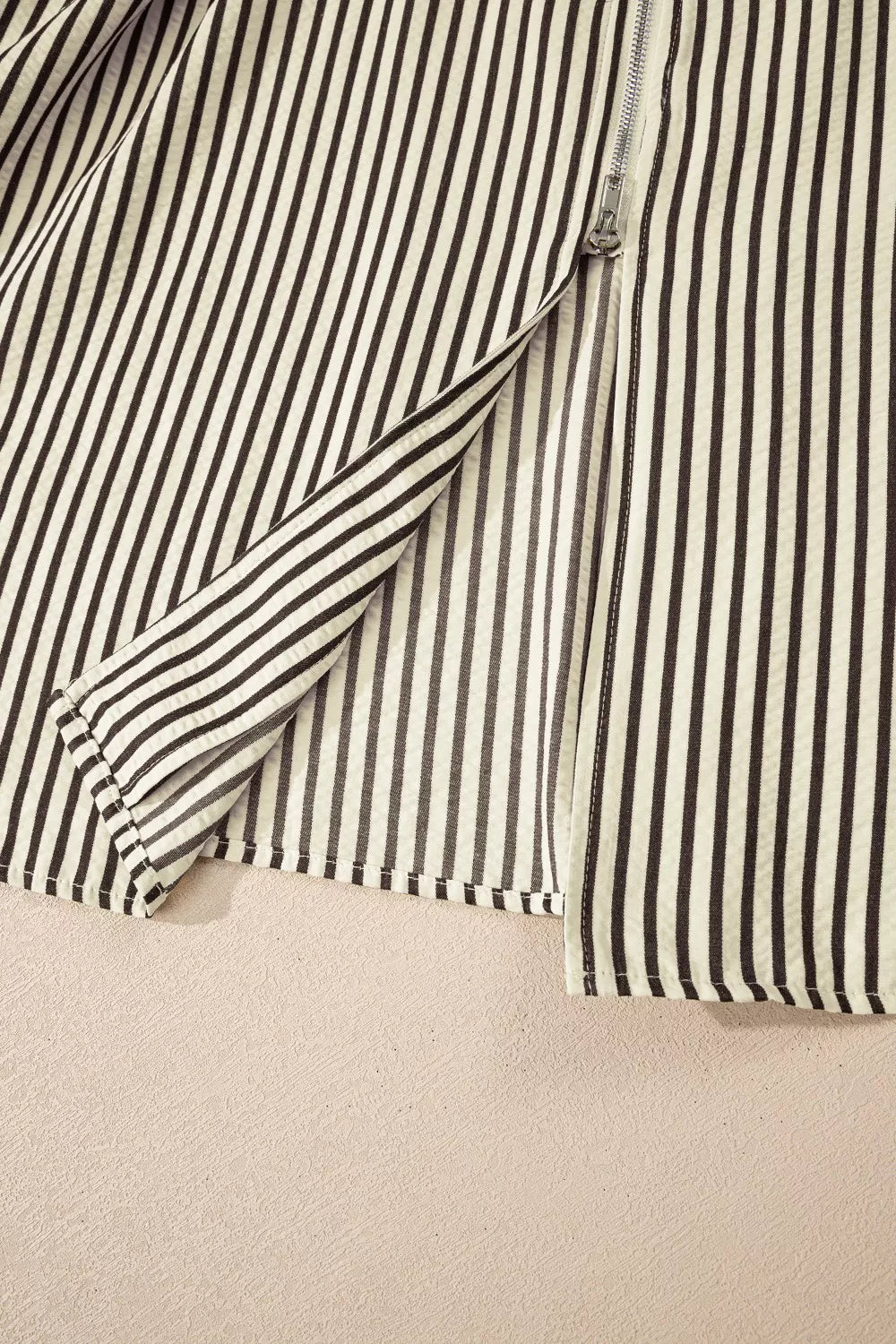 Stripe V Neck Zip Front Cinched High Waist Midi Dress