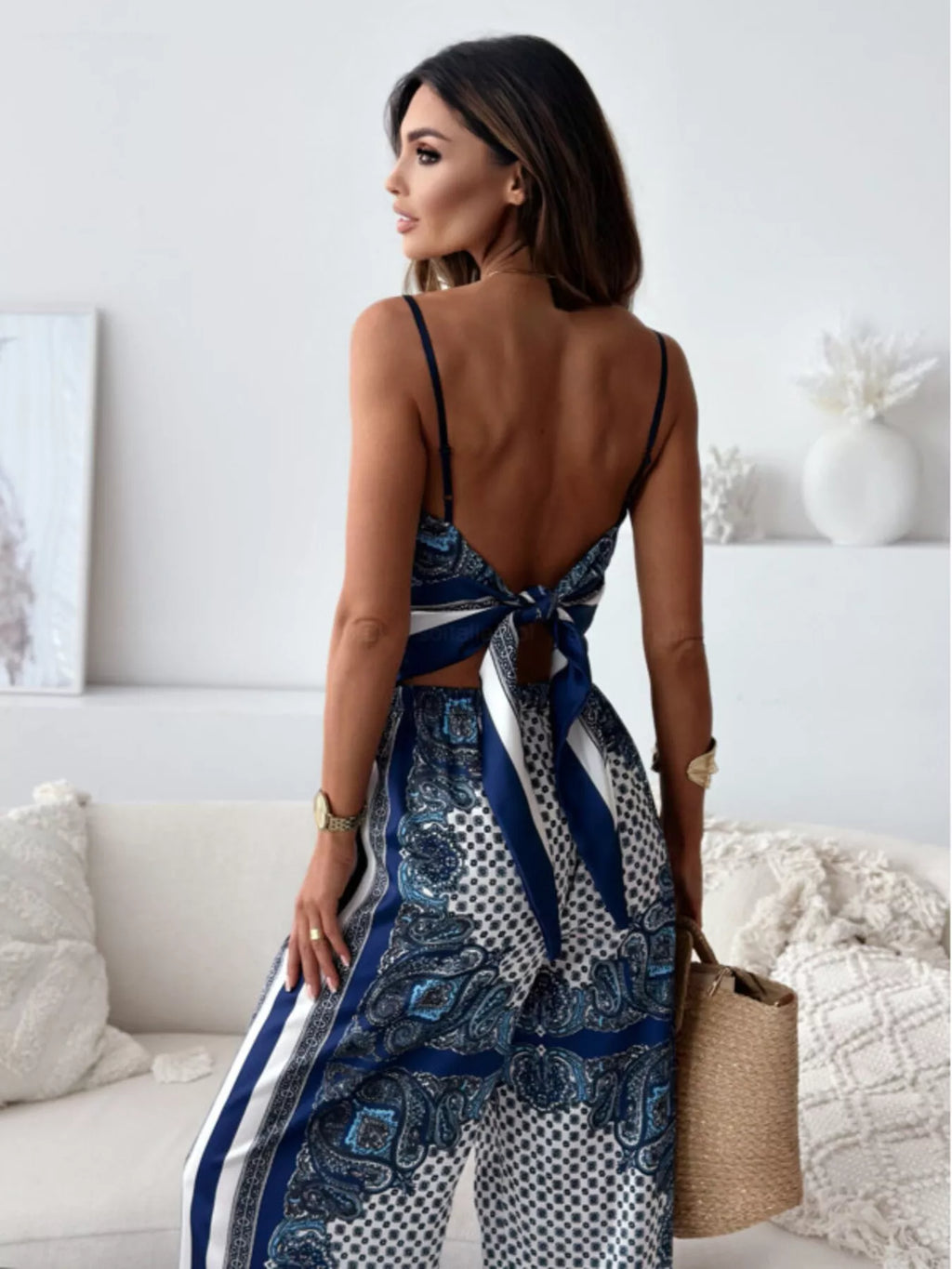 Tie Back Printed Cami and Pants Set