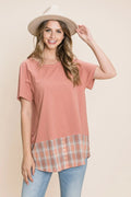 Cotton Bleu by Nu Lab Plaid Contrast Short Sleeve T-Shirt