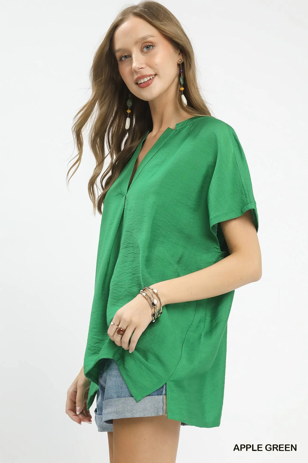 Umgee Flowy V-Neck Short Sleeve Blouse
