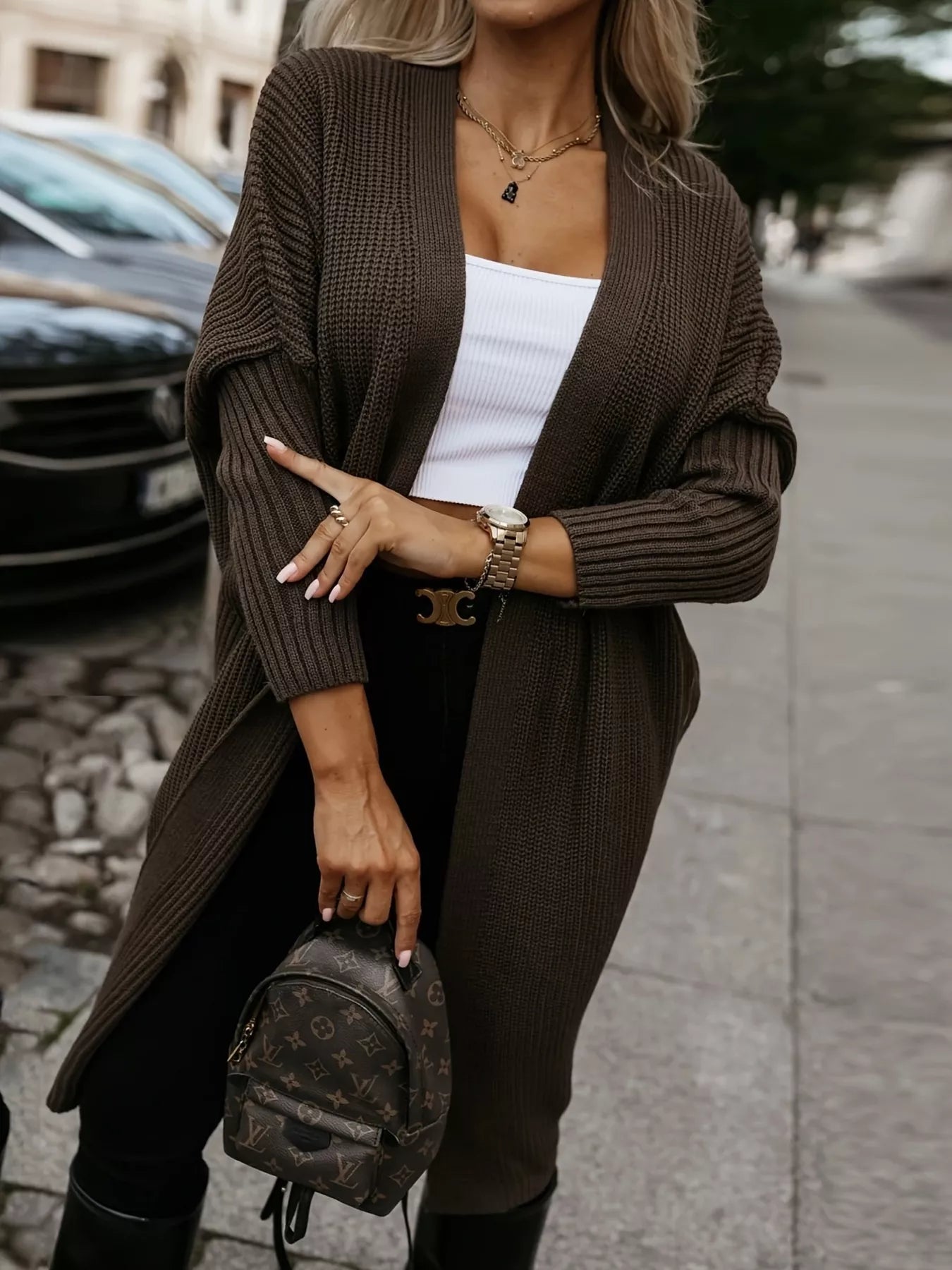 Open Front Longline Knit Cardigan