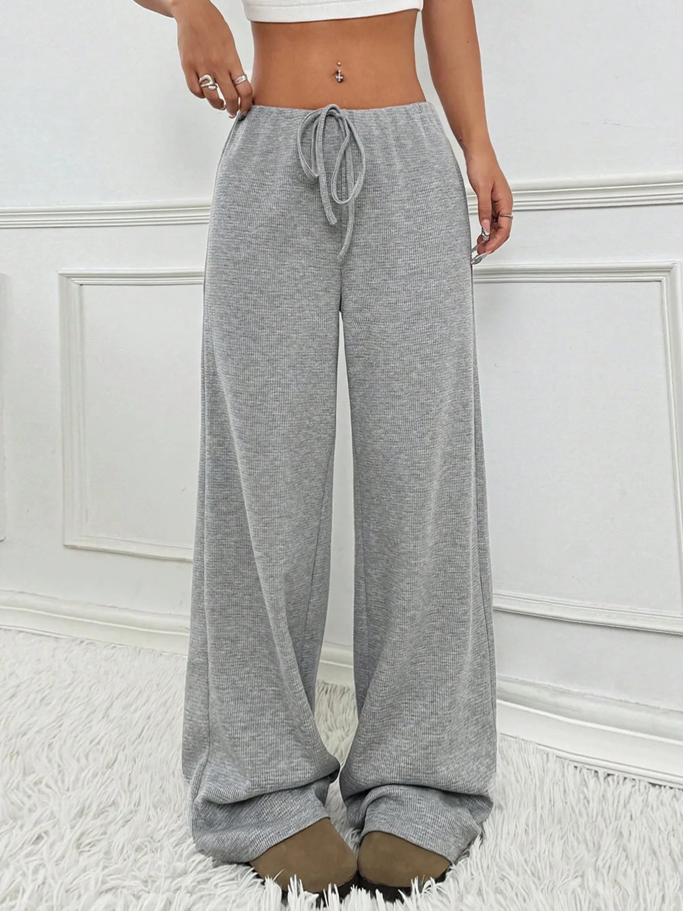 Striped Wide Leg Drawstring Pants