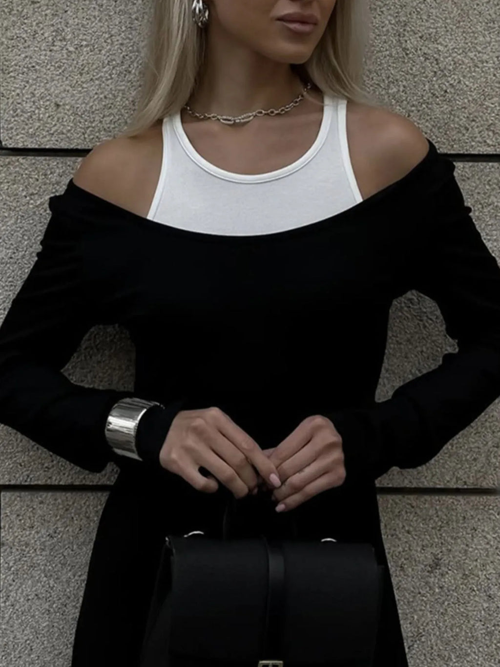 Contrast Long Sleeve Maxi Dress