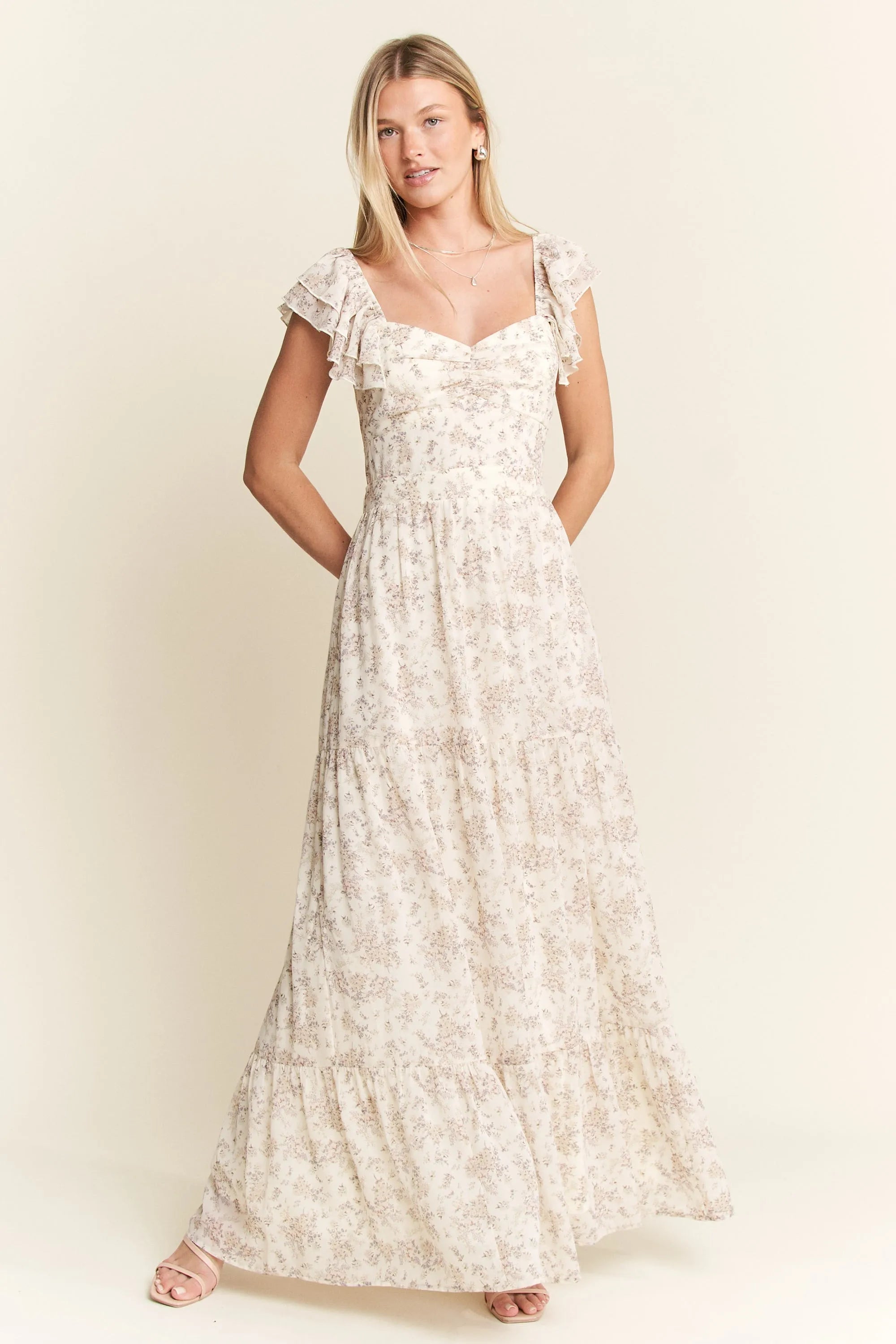 Jade By Jane Full Size Ruffle Sleeve Tiered Maxi Dress Plus Size