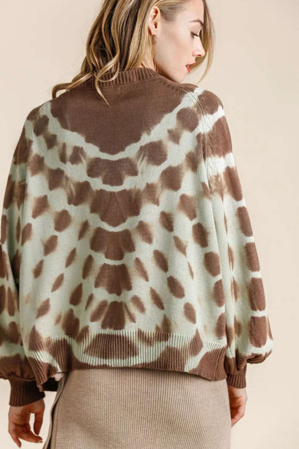 Umgee Full Size Ribbed Hem Tie Dye Round Neck Sweater Plus Size