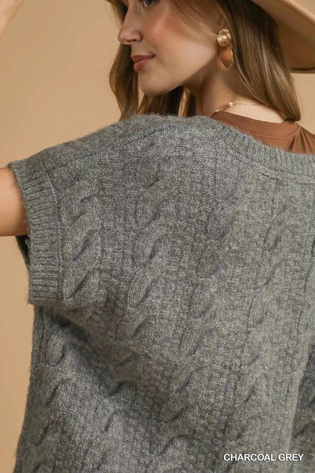 Umgee Cable-Knit V-Neck Sweater