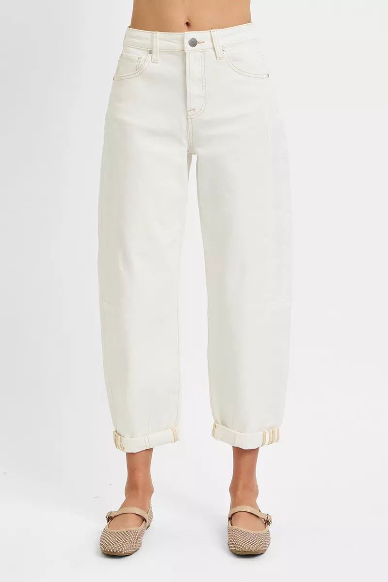 RISEN Full Size High Rise Barrel Cropped Jeans Plus Size
