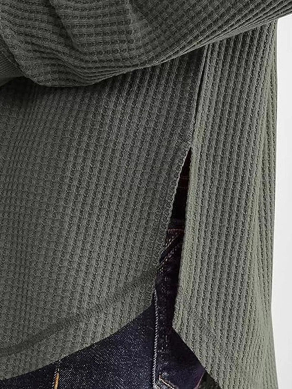 Slit Notched Long Sleeve T-Shirt