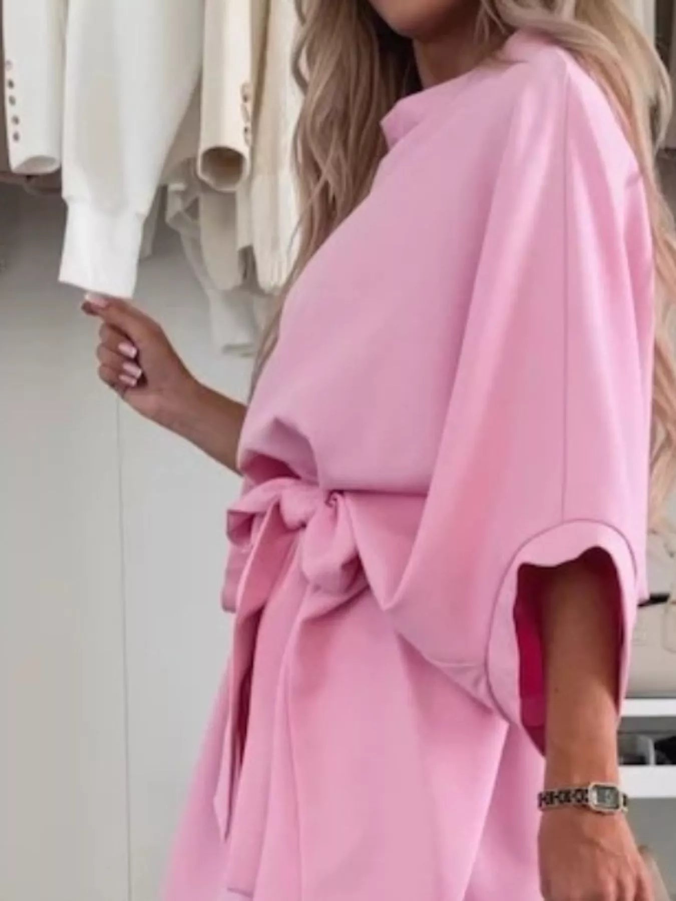 Batwing Sleeve Tie Waist Mini Dress