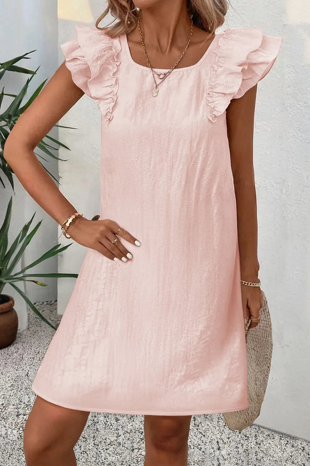 Ruffle Sleeve Bow Back Mini Dress