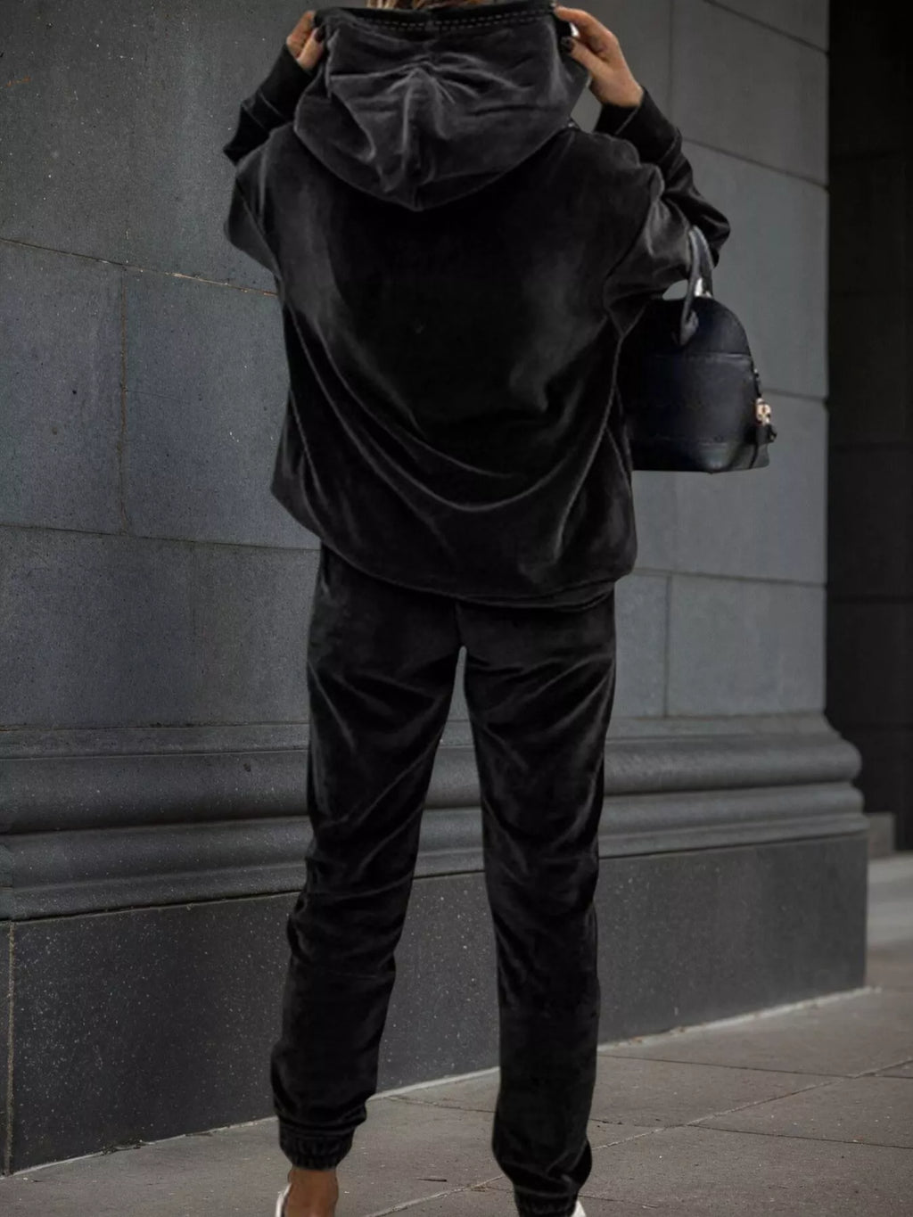Velvet Long Sleeve Hoodie and Pants Set
