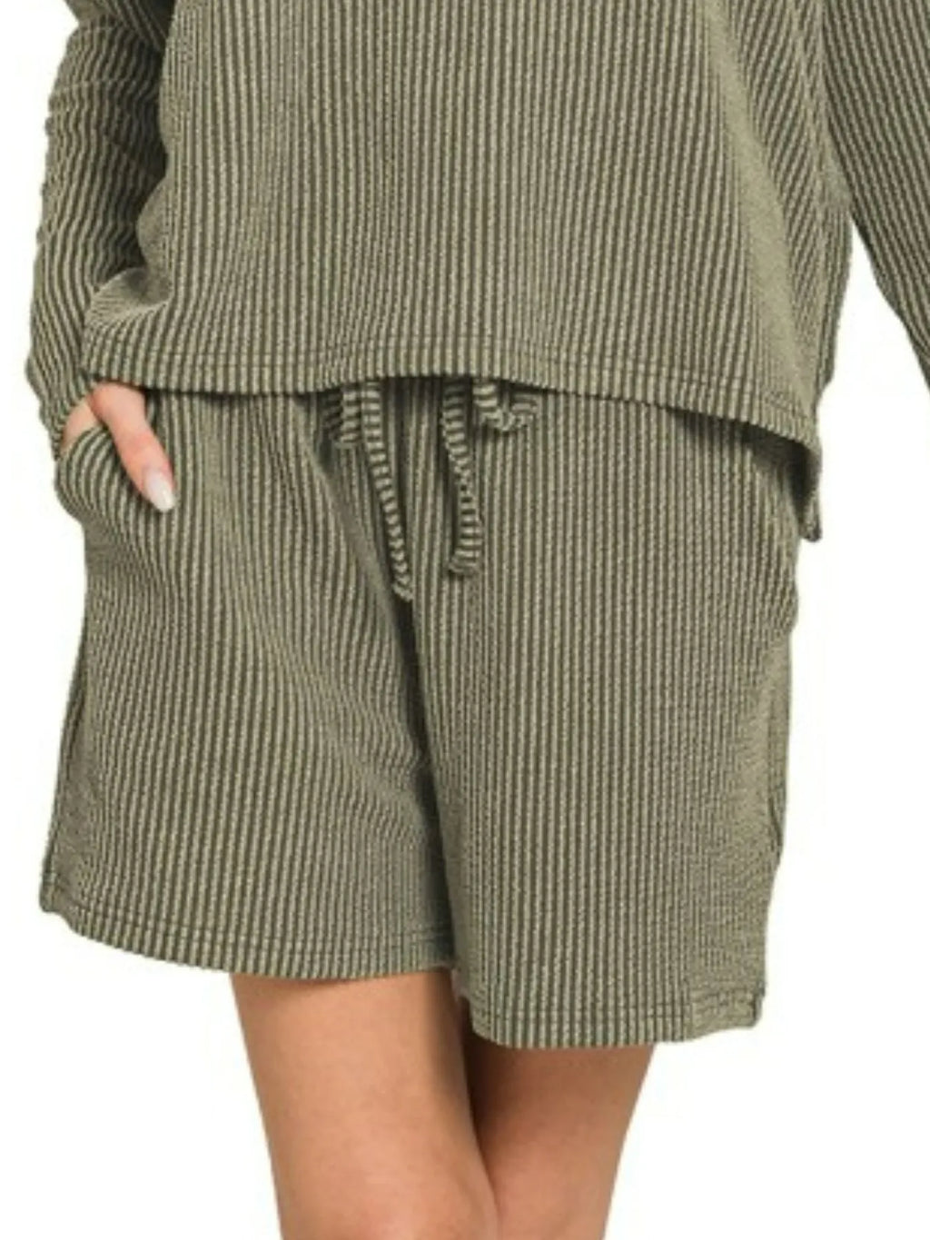 Zenana Corded Rib Long Sleeve Tee and Shorts Set