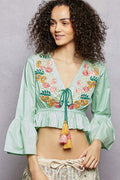 POL Floral Embroidered Cropped Blouse