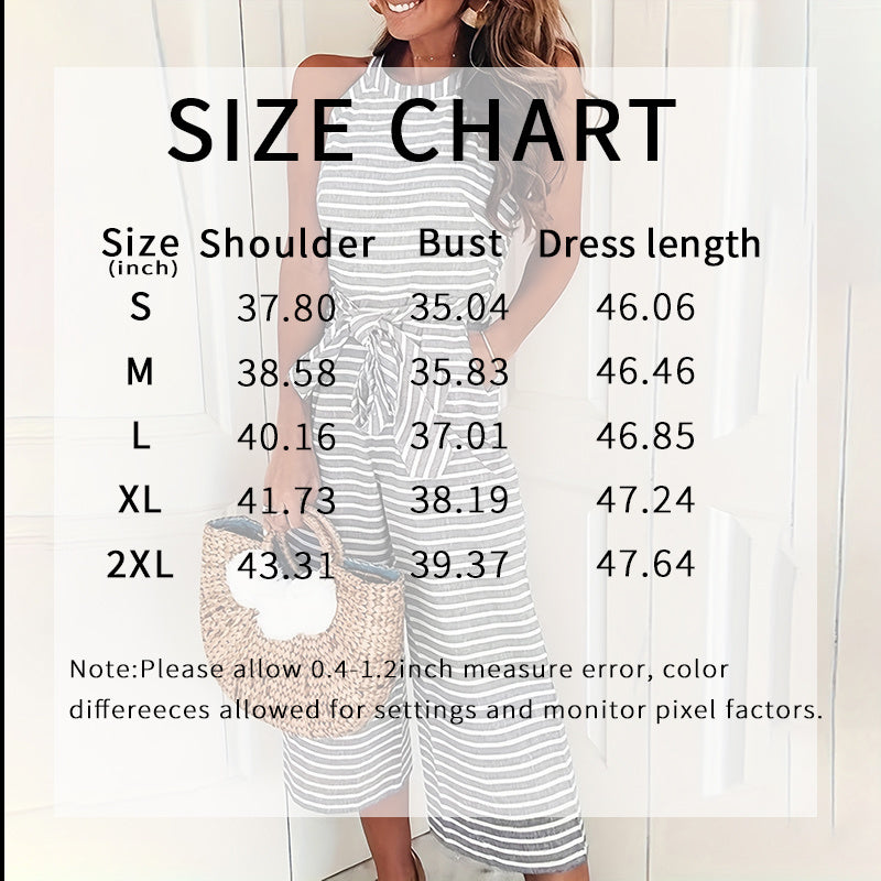Casual Striped Jumpsuits Summer Cap Sleeve Wide Leg Jumper
