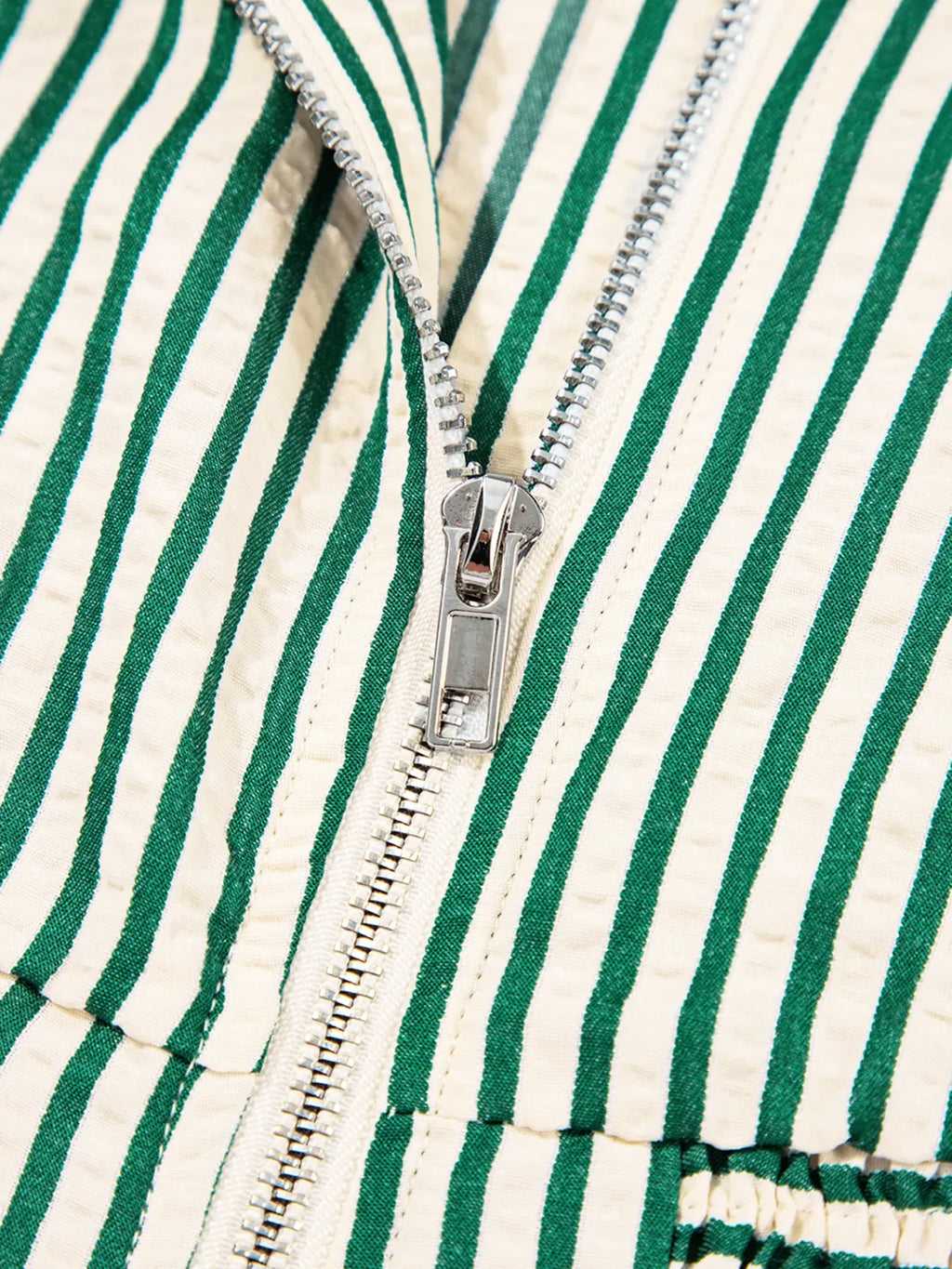 Stripe V Neck Zip Front Cinched High Waist Midi Dress