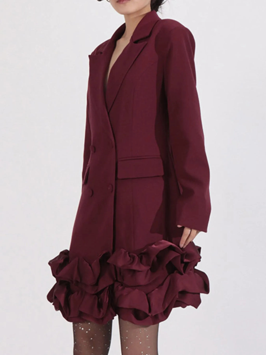 Ruffle Hem Double-Breasted Blazer Dress
